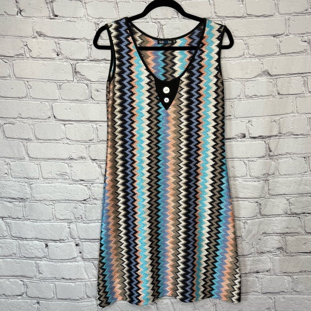 Save 60’s Style Zigzag Pattern Sleeveless Dress Medium